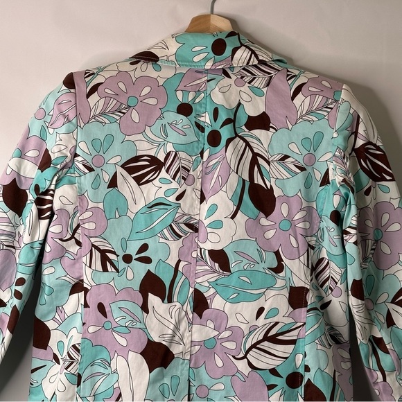 Chadwick's Vtg 70's Retro Styled Blue Floral Presley Long Button 4P Blazer - Picture 5 of 15